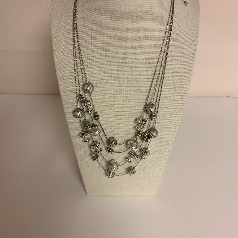 Multi Strand Necklace Set Silver Tone with Hoop pierce earrings NWT Unique
